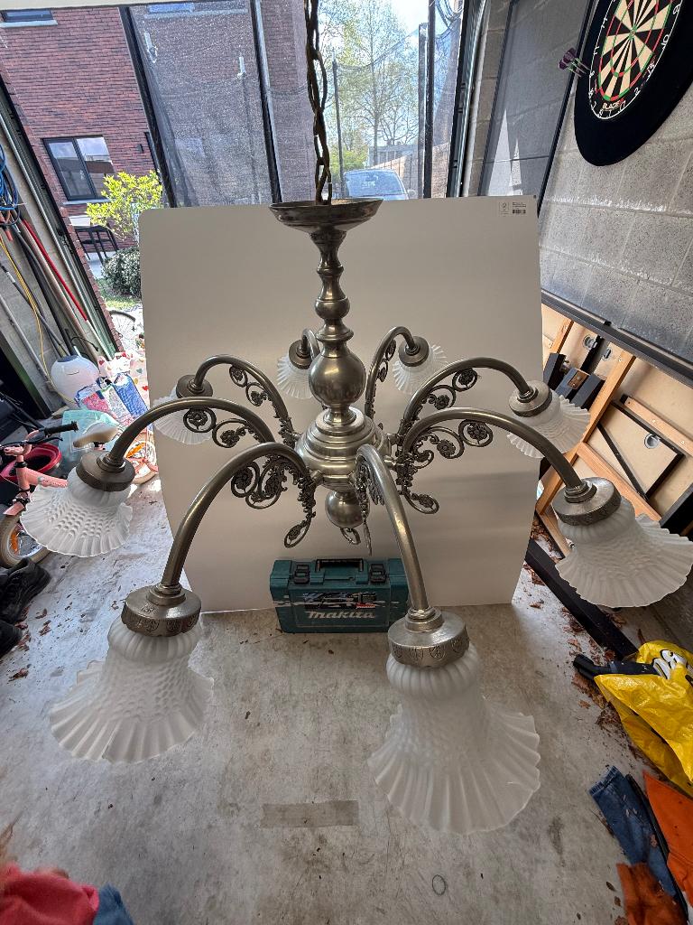 Vintage tinnen luster, Antiek en Kunst, Antiek | Lampen, Ophalen