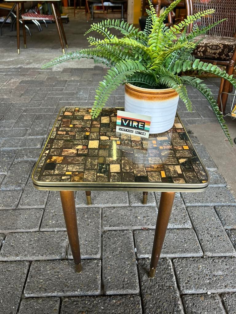 Vintage jaren 70 planten tafeltje, bruin beige, Verzamelen, Retro, Ophalen of Verzenden, Huis en Inrichting