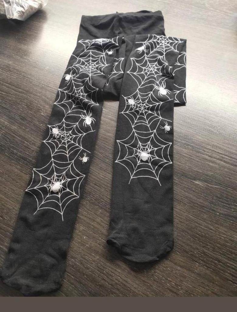 Panty met spinnenwebben en spinnen - Maat S, Kleding | Dames, Leggings, Maillots en Panty's, Zwart, Maat 40/42 (M), Ophalen of Verzenden