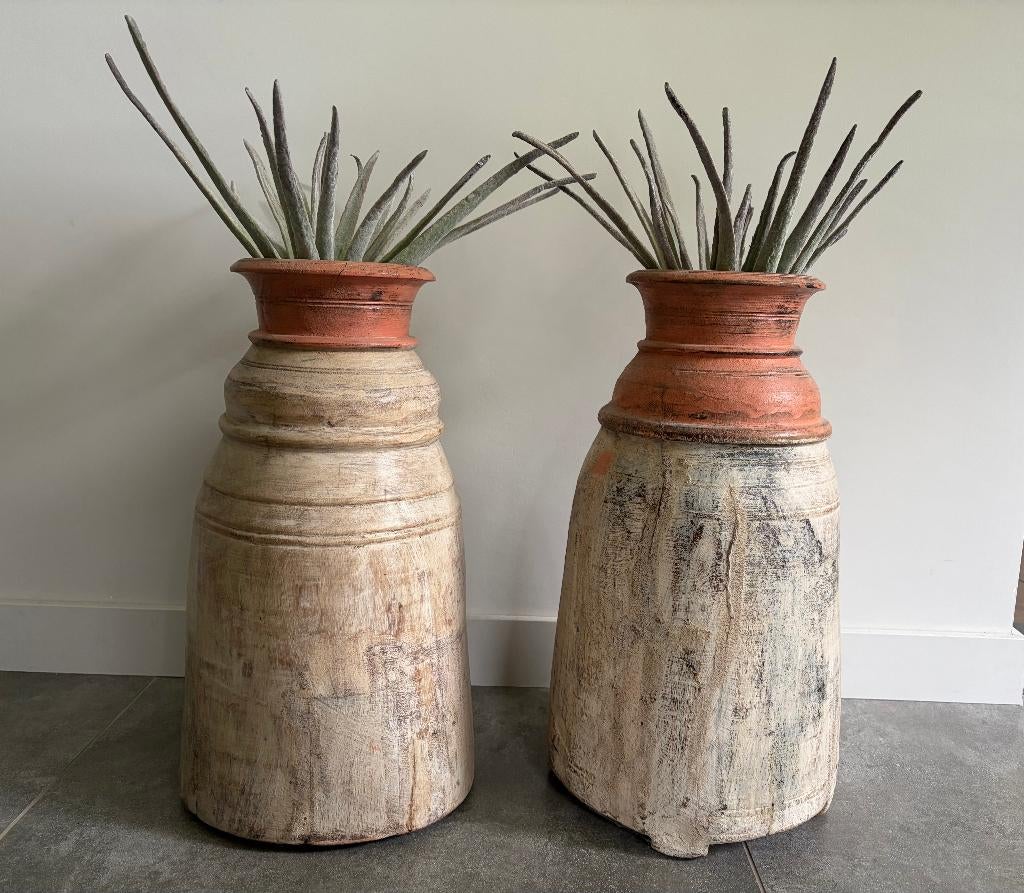 Nepalese waterkruiken hout, Huis en Inrichting, Ophalen, Overige materialen, Overige kleuren, Zo goed als nieuw