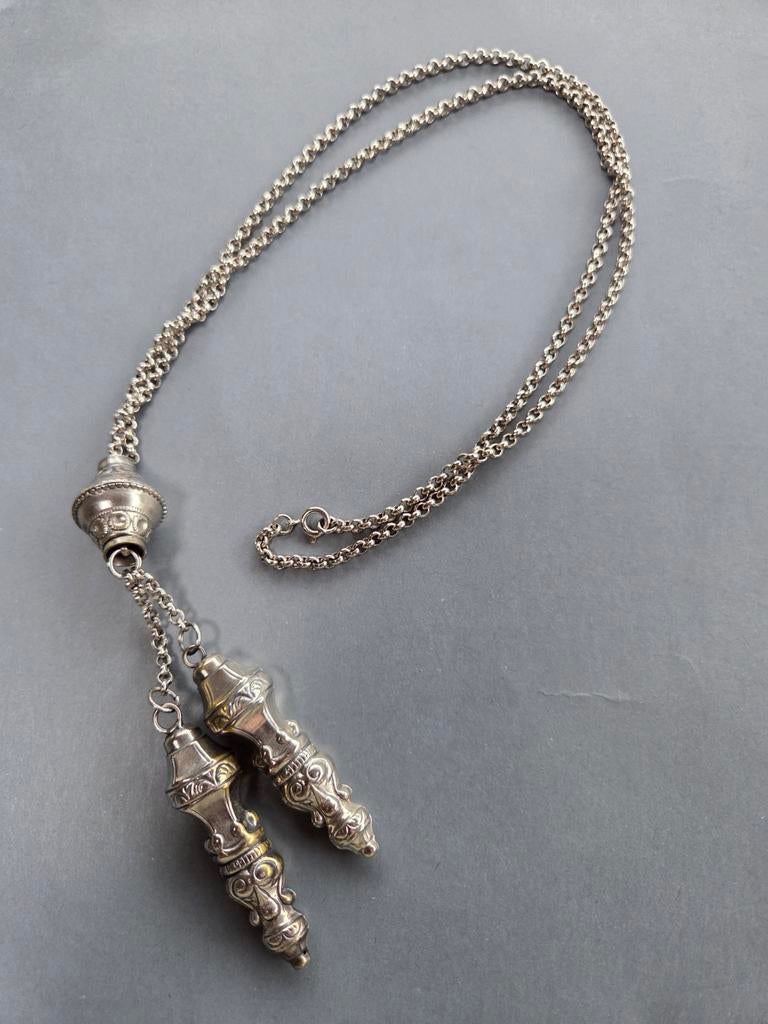 oude jasseron ketting met breidoppen, Verzenden, Zo goed als nieuw, Zilver, Overige materialen
