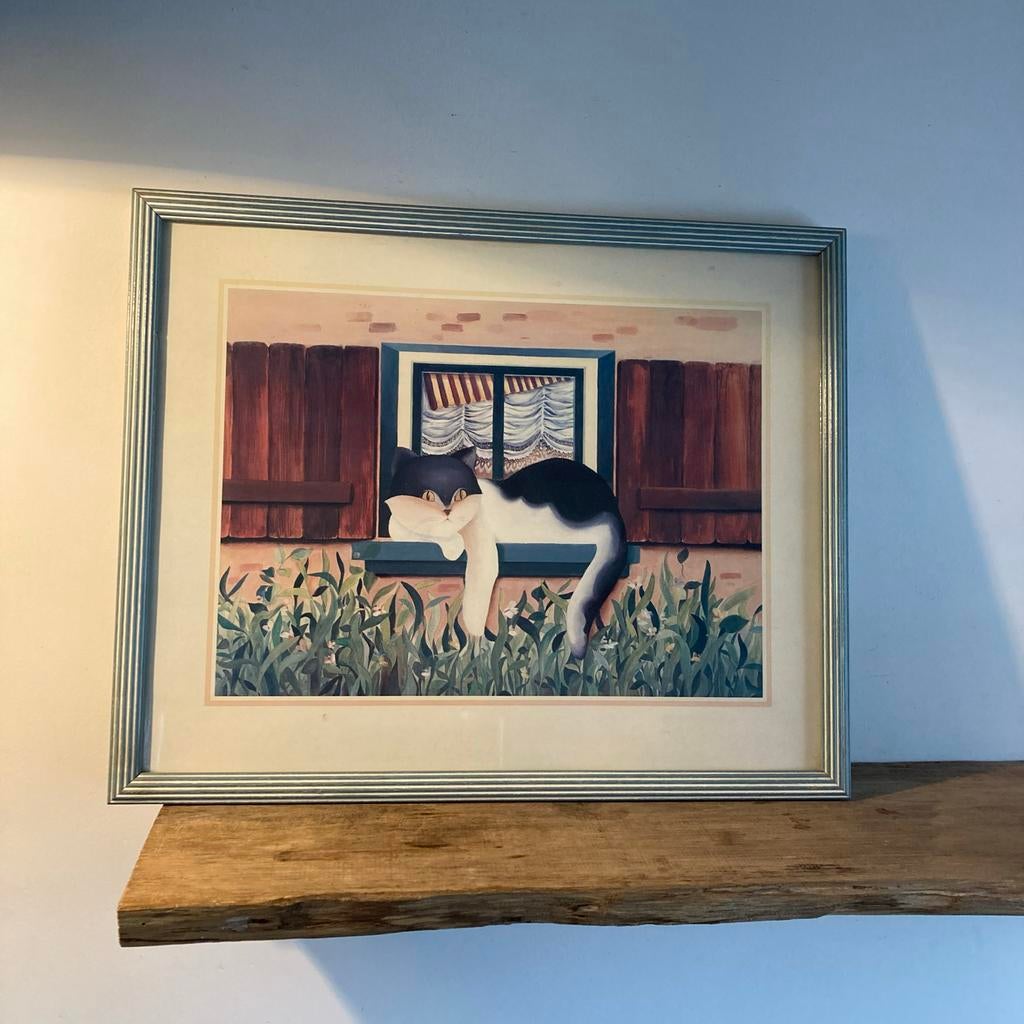 Leuke print ingelijst poes kat 54 x 44 cm, Ophalen of Verzenden