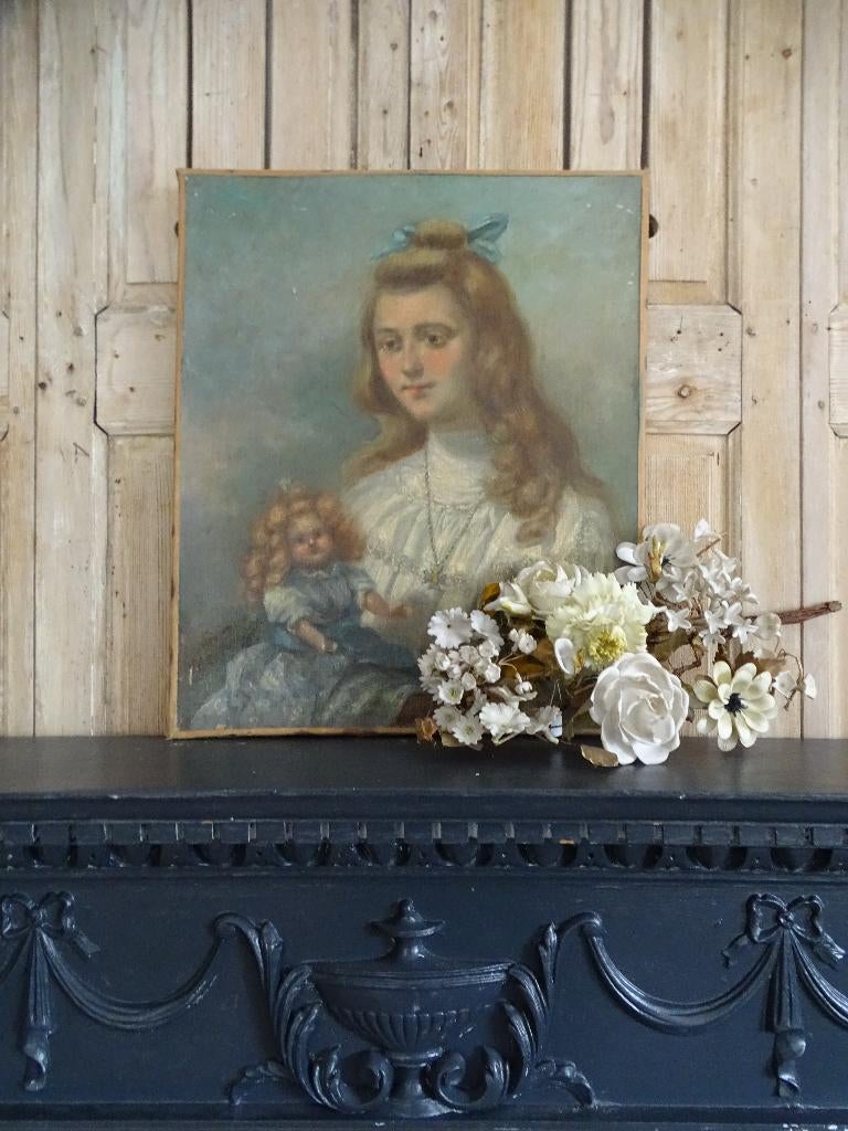 Oud schilderijtje op doek, Ophalen of Verzenden