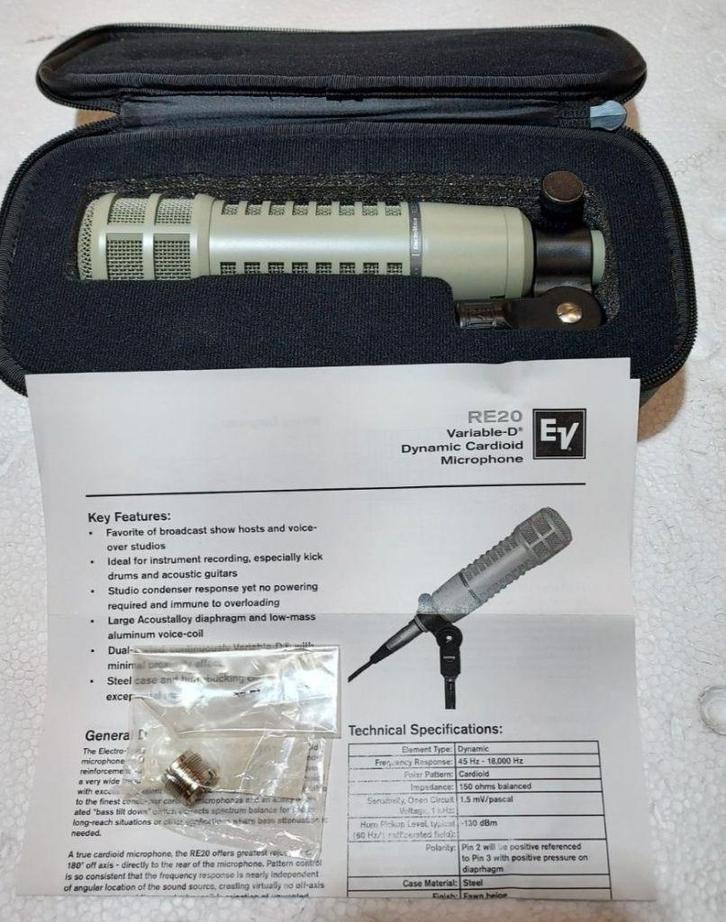 Electro-Voice RE20 Dynamic Microfoon TC5002104, Muziek en Instrumenten, Microfoons, Zo goed als nieuw, Zangmicrofoon, Ophalen of Verzenden