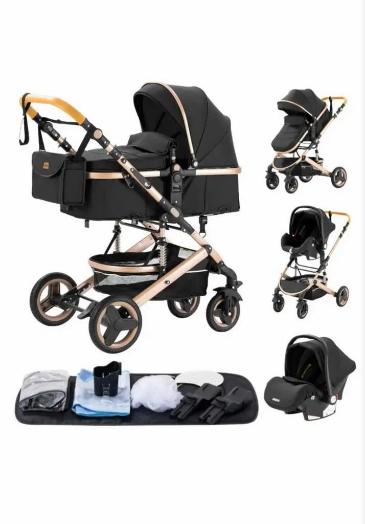 Nieuwe 3-in-1 Kinderwagen Goud/Zwart + Accessoires, Ophalen of Verzenden, Nieuw