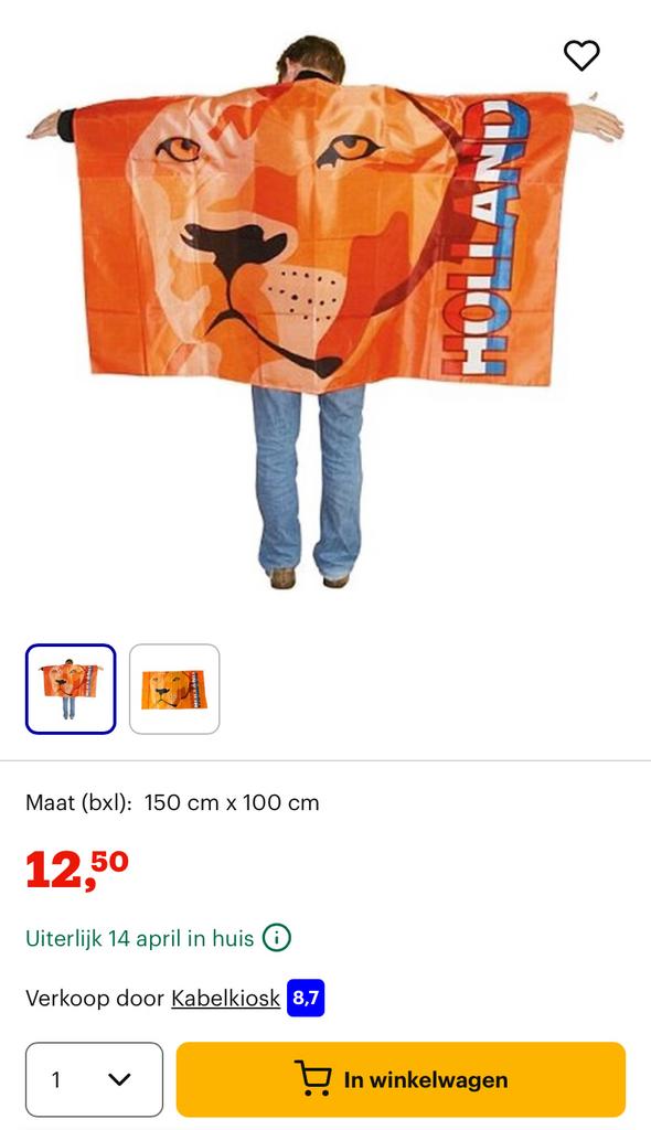 Partij Oranje vlag met Cape 70x NIEUW juichcape, Maat XL, Ophalen of Verzenden, Nieuw, Overige typen