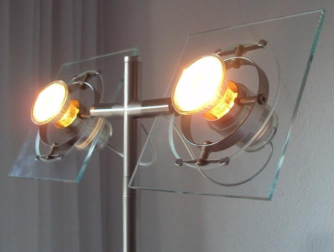 vloerlamp, staande lamp, hallogeen, rvs, glas, steen, zgan, Huis en Inrichting, Glas, Ophalen of Verzenden, Zo goed als nieuw