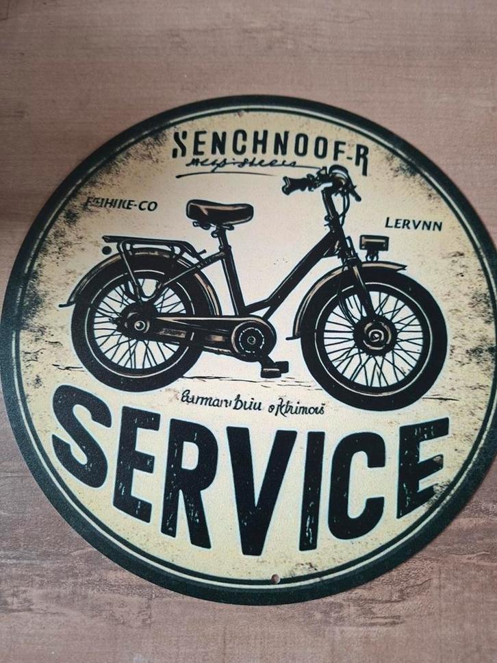 Metalen bord - Fiets Service - 20 cm, Huis en Inrichting, Woonaccessoires | Wanddecoraties, Nieuw, Ophalen of Verzenden