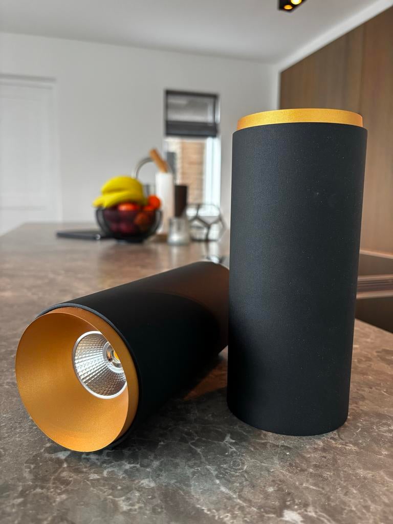 Set van 2 luxe Modular spots - zwart met goud, Huis en Inrichting, Lampen | Spots, Metaal of Aluminium, Ophalen of Verzenden, Zo goed als nieuw