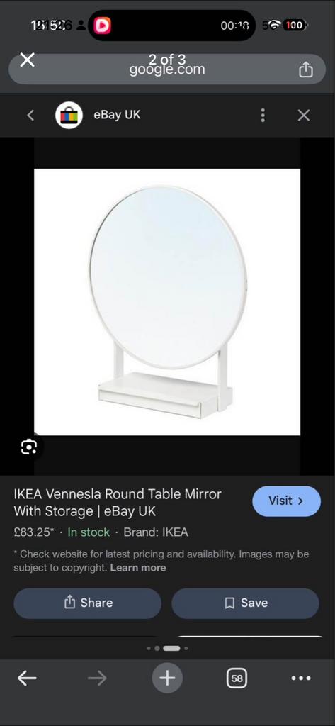 IKEA Vennesla Ronde Tafelspiegel met Opbergruimte, Huis en Inrichting, Minder dan 50 cm, Rond, Ophalen of Verzenden, Zo goed als nieuw