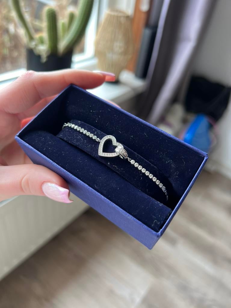 Swarovski armband, hart, wit, Rodium toplaag, Ophalen, Wit, Zo goed als nieuw, 17 tot 18