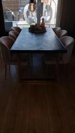 Eettafel en salontafel richmond visgraat goud onderstel, Ophalen, Zo goed als nieuw, 4 tot 6 stoelen