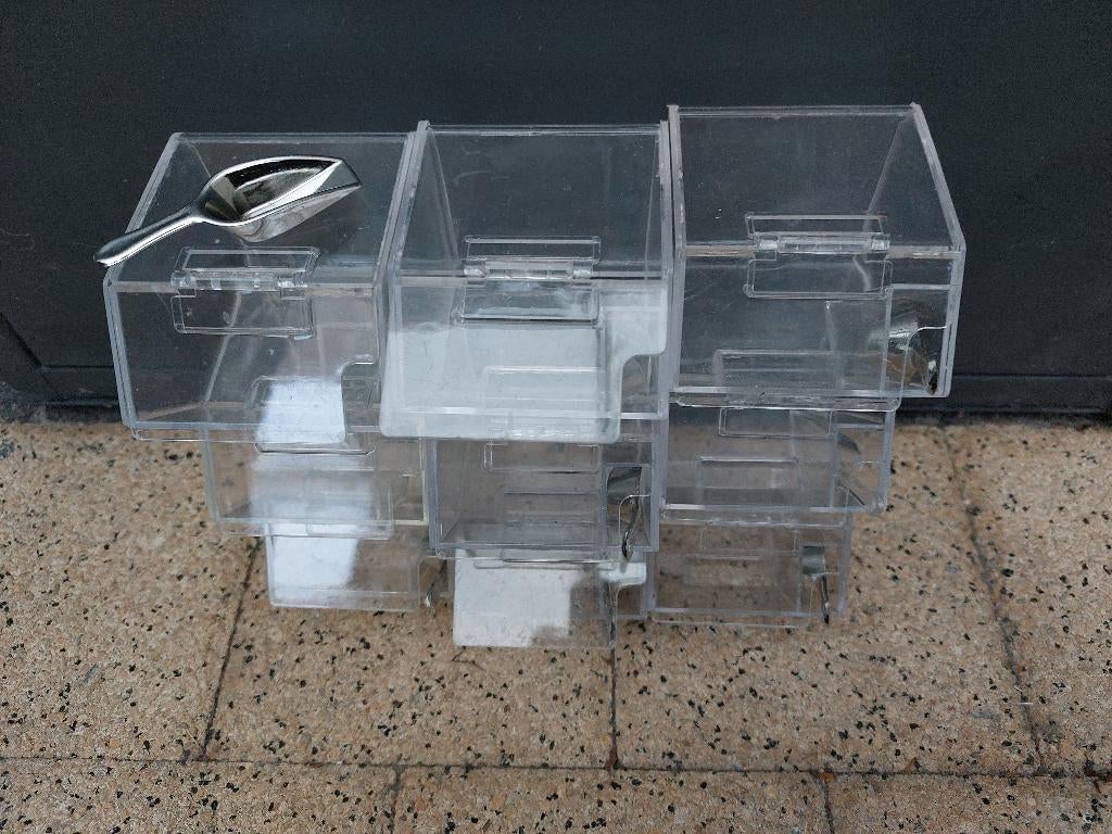 kleine mini acryl snoepbakjes met schepjes, Ophalen of Verzenden, Gebruikt