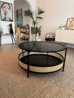 Zgan zwarte Japandi salontafel rond met webbing, Ophalen, Rond, Japandi Scandinavian Bohemian, Zo goed als nieuw
