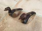 Decoratieve houten eenden met koperen accenten (set van 2), Antiek en Kunst, Ophalen of Verzenden