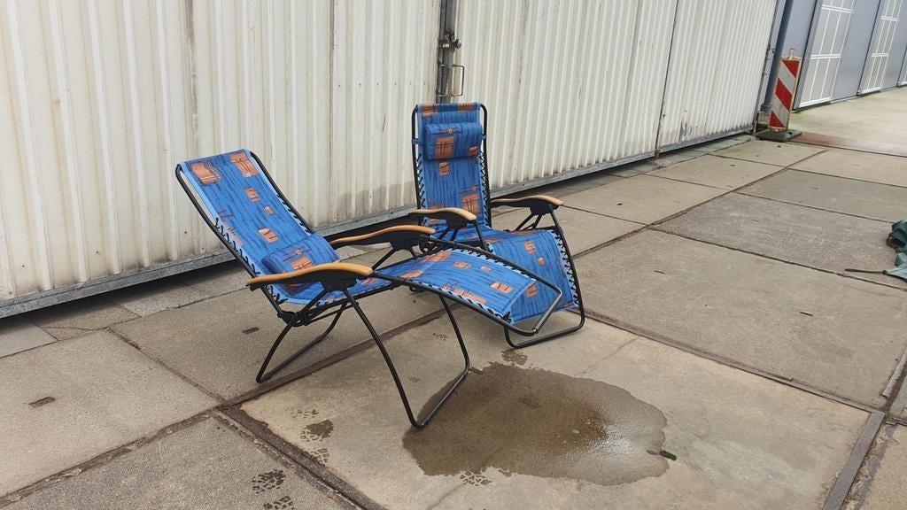 2 ongebruikte luxe vakantie fauteuils, Ophalen, Vakantie, Camping, Opvouwbaar, Twee, Blauw