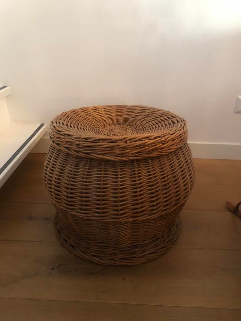 Rieten mand poef met opslag, Ophalen, Gebruikt, Mand, Rond
