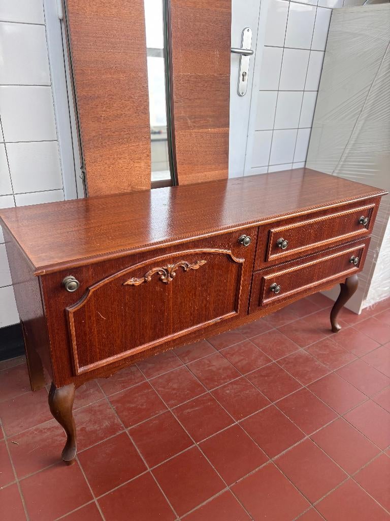 Vintage Dressoir Spiegel Mahonie Teak Look Queen Anne, Ophalen, Gebruikt, 100 tot 150 cm, Vintage / Klassiek met Queen Anne poten