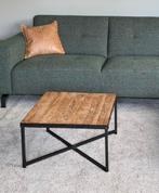 Teak houten salontafel metalen onderstel de troubadour 60x60, Ophalen, Gebruikt, 50 tot 100 cm, Teakhout