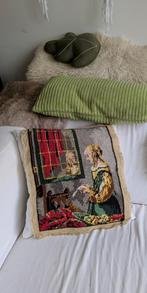 Oud borduurwerk van schilderij: "Brieflezend meisje"- wol, Ophalen of Verzenden, Handborduren, Overige typen