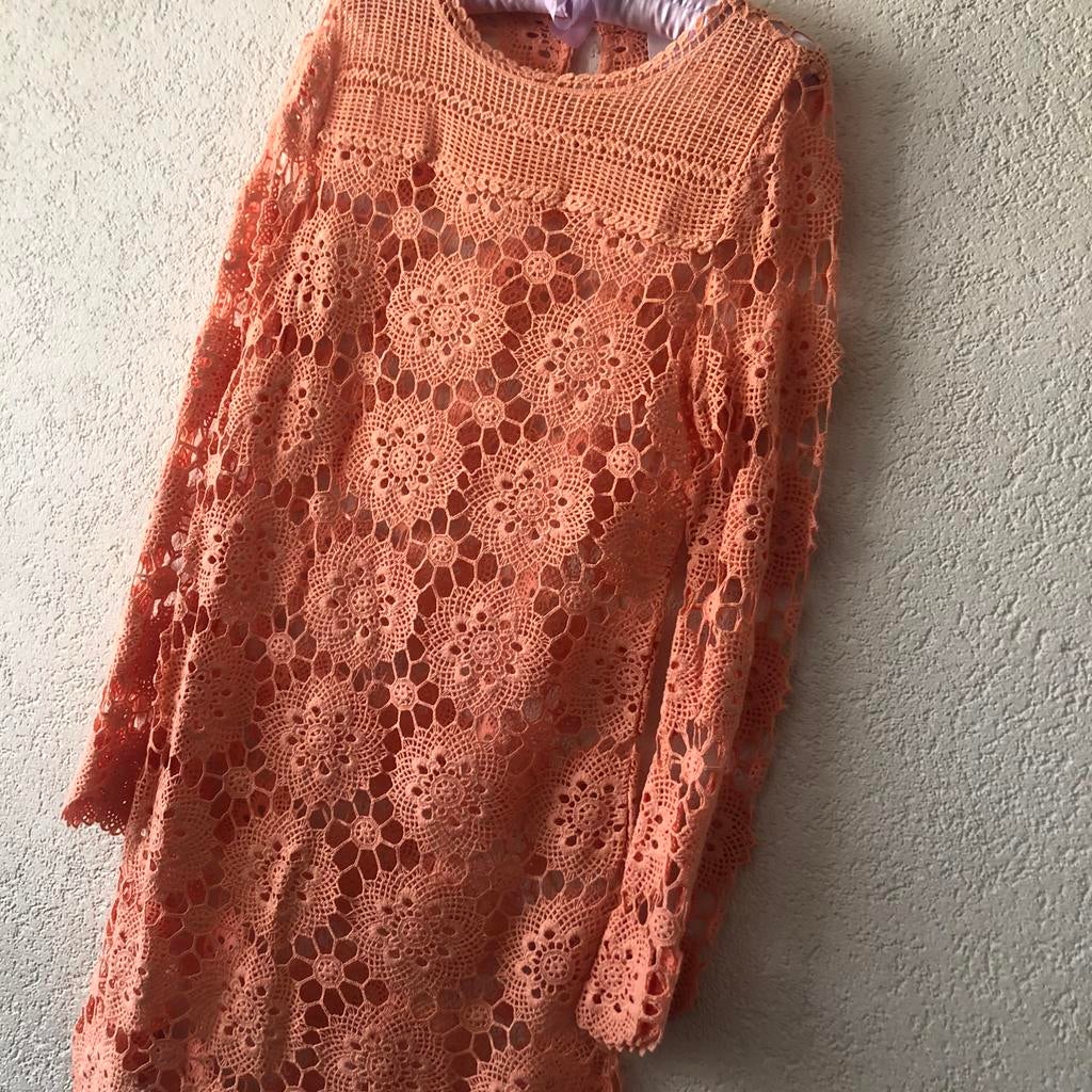 Oranje gehaakt Jurkje Koningsdag Ibiza Next, Oranje, Zo goed als nieuw, Boven de knie, Ophalen
