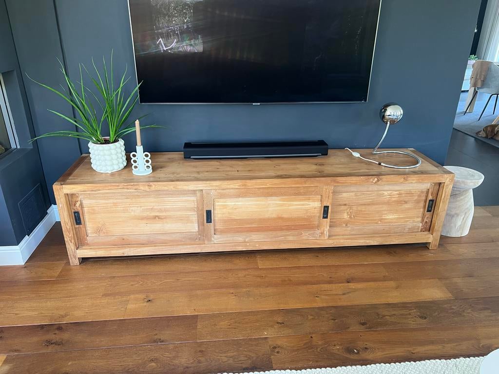 Teakhouten Dressoir / TV kast, 220x50x50 cm, Huis en Inrichting, Kasten | Televisiemeubels, Zo goed als nieuw, Minder dan 100 cm