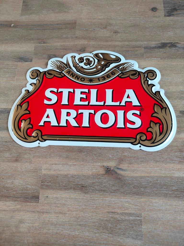Vintage Stella Artois  Reclamebord - Anno 1366, Ophalen of Verzenden, Gebruikt, Reclamebord, Plaat of Schild, Overige merken