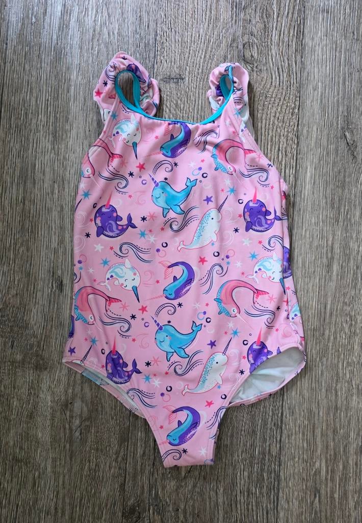 Roze badpak met narwal print, mt110, Kinderen en Baby's, Meisje, Badpak, Ophalen of Verzenden, F&F