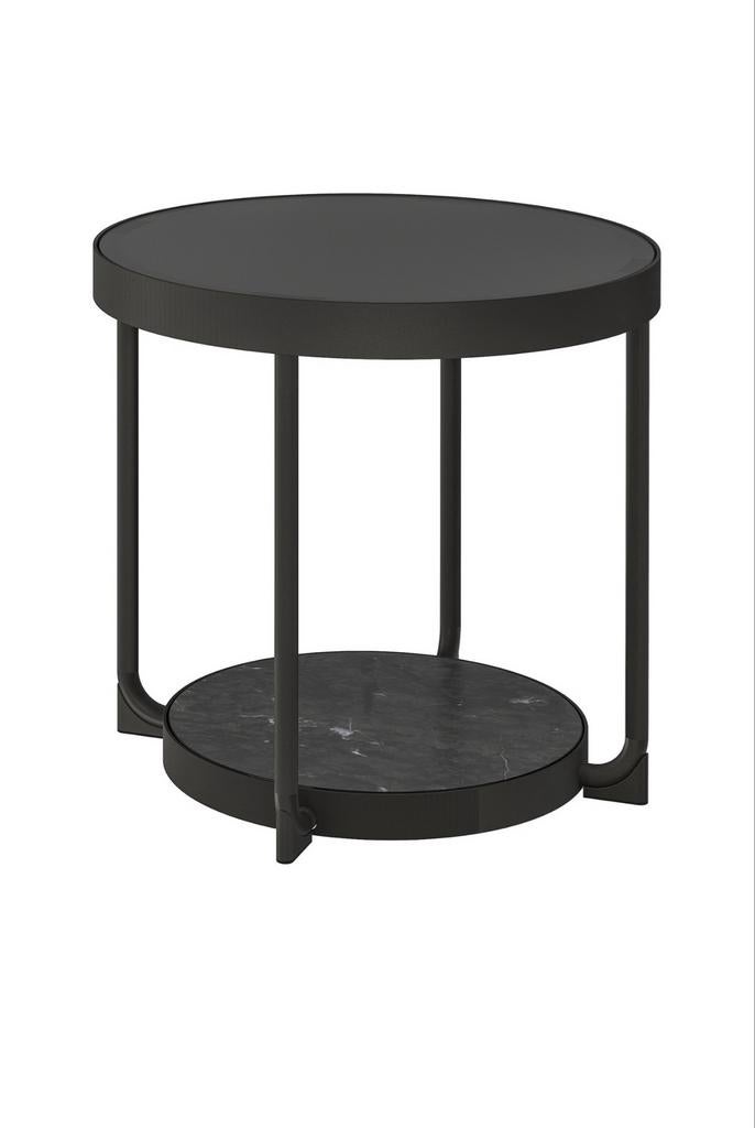 Zwarte bijzettafel met marmerlook blad, Huis en Inrichting, Tafels | Bijzettafels, Minder dan 45 cm, Minder dan 55 cm, Gebruikt