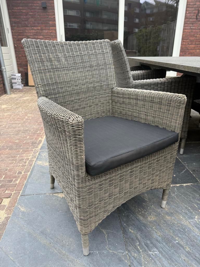 6 Tuinstoelen ‘Life’ incl kussens en 2 hockers, Tuin en Terras, Ophalen, Gebruikt, 6 zitplaatsen, Wicker