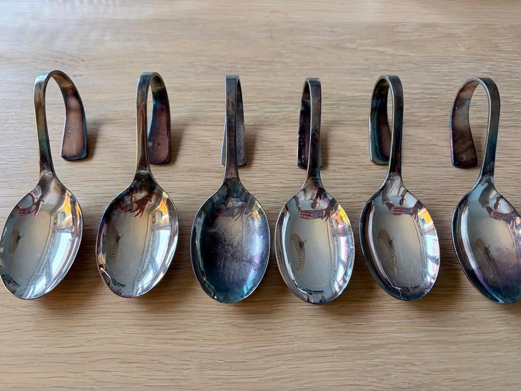 Set van 6 verzilverde amuselepels in originele doos, Ophalen of Verzenden