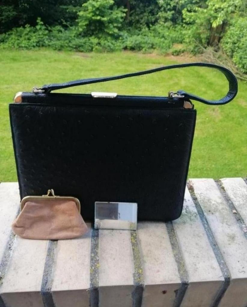 Curbeau Curio zwartleren vintage klassieke handtas, 21x26 cm, Ophalen of Verzenden, Zo goed als nieuw, Zwart, Handtas