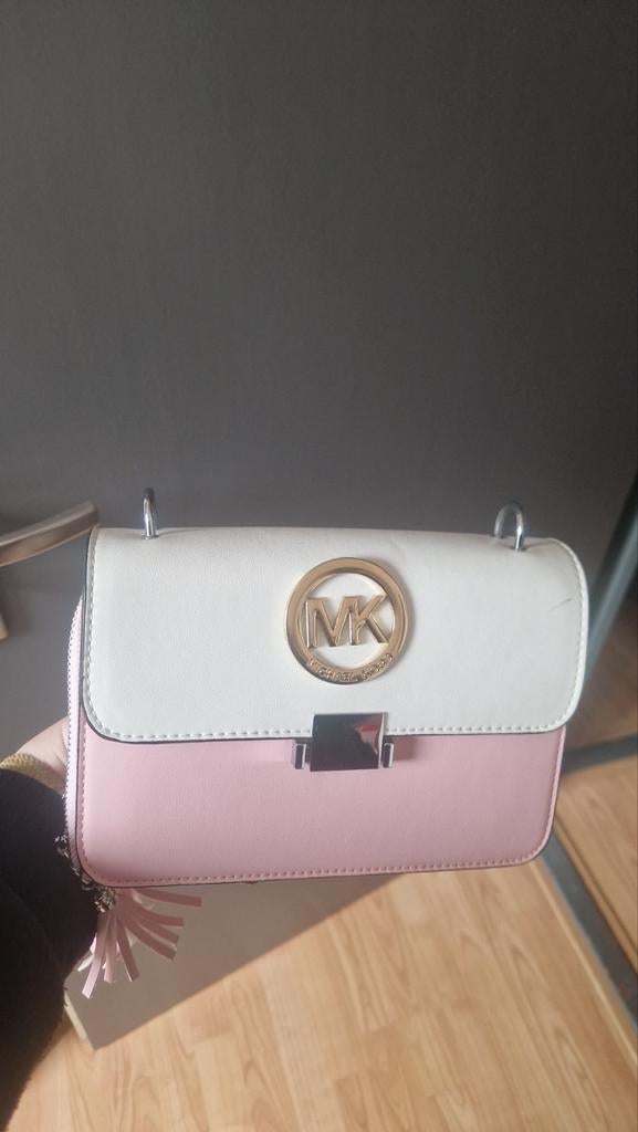 Leuk roze/wit tasje met gouden details, Sieraden, Tassen en Uiterlijk, Tassen | Damestassen, Ophalen of Verzenden, Zo goed als nieuw