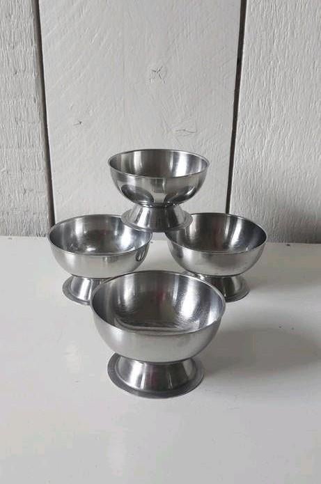 4 vintage rvs ijscoupes roestvrijstaal schaaltjes / kommetje, Ophalen of Verzenden