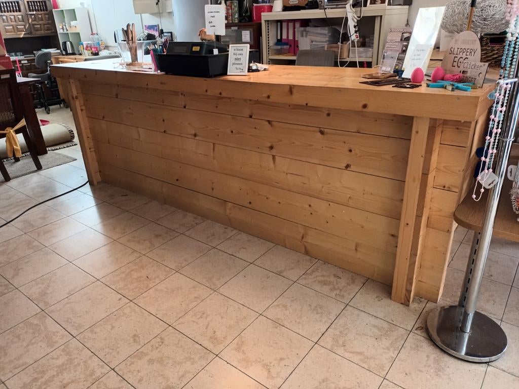Mooie Grote Steigerhouten Toonbank/Bar., Huis en Inrichting, Barren, Ophalen, Gebruikt