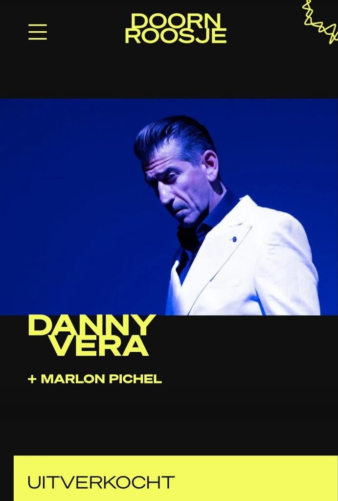 2x tickets Danny Vera/ 7 mei Doornroosje Nijmegen., Tickets en Kaartjes, Twee personen