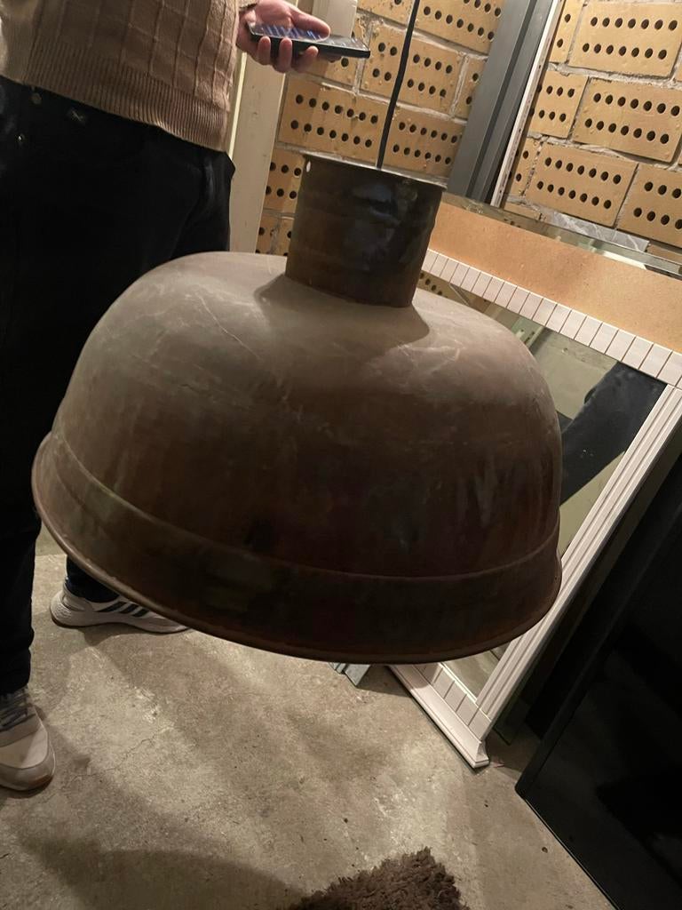 Antieke Koperen Hanglamp - Vintage Industriële Stijl, Ophalen of Verzenden