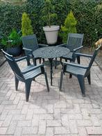 Tuinstoelen kunstof 4 x Antraciet grijs, Ophalen, Zo goed als nieuw, Kunststof, Stapelbaar