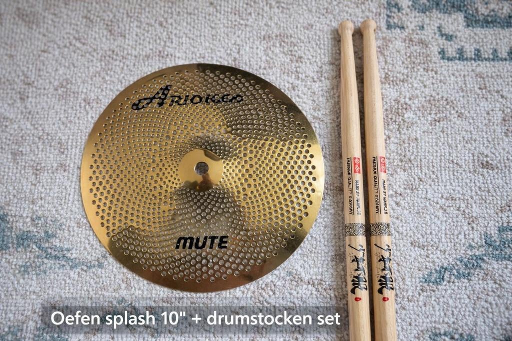 Oefen splash 10” + drumstokken hickory set, Ophalen, Nieuw, Drums of Percussie