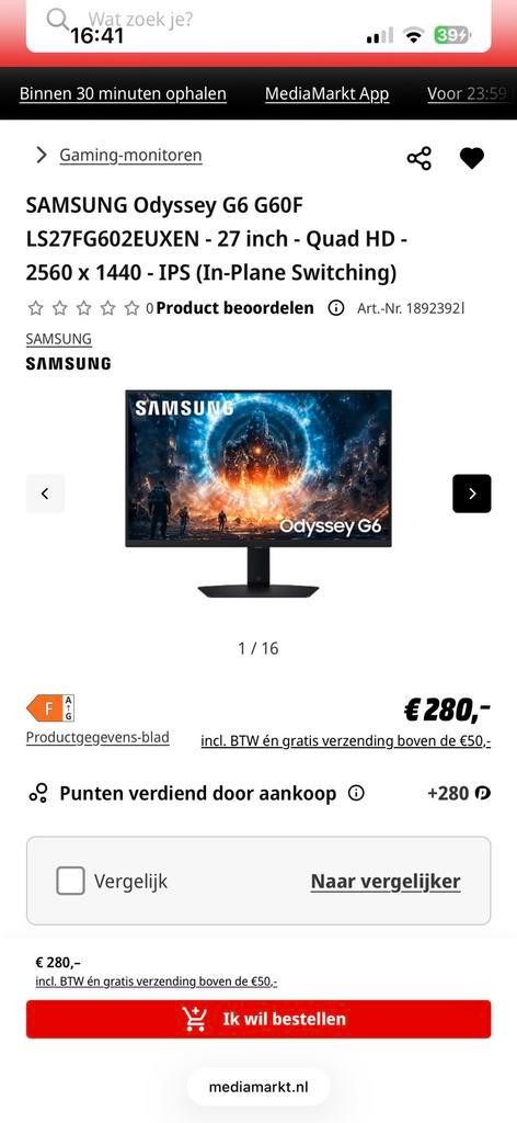 SAMSUNG Odyssey G6 G60F LS27FG602EUXEN, Computers en Software, Monitoren, Zo goed als nieuw, 201 Hz of meer, HDMI, Gaming, In hoogte verstelbaar