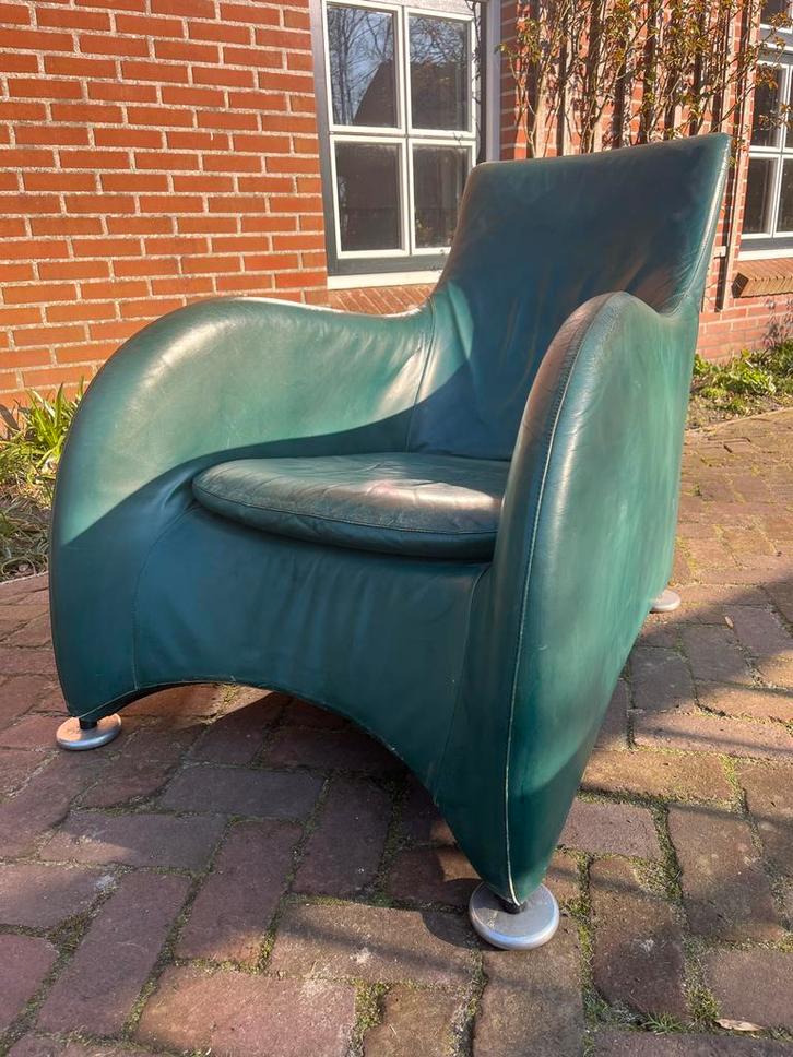 Montis Loge fauteuil - Groen leer, Huis en Inrichting, Fauteuils, Gebruikt, Leer, 75 tot 100 cm, Ophalen