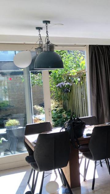 RoHS hanglamp oud blauw /jeansblauw industrial look 2 stuks, Huis en Inrichting, Ophalen, Zo goed als nieuw, Minder dan 50 cm