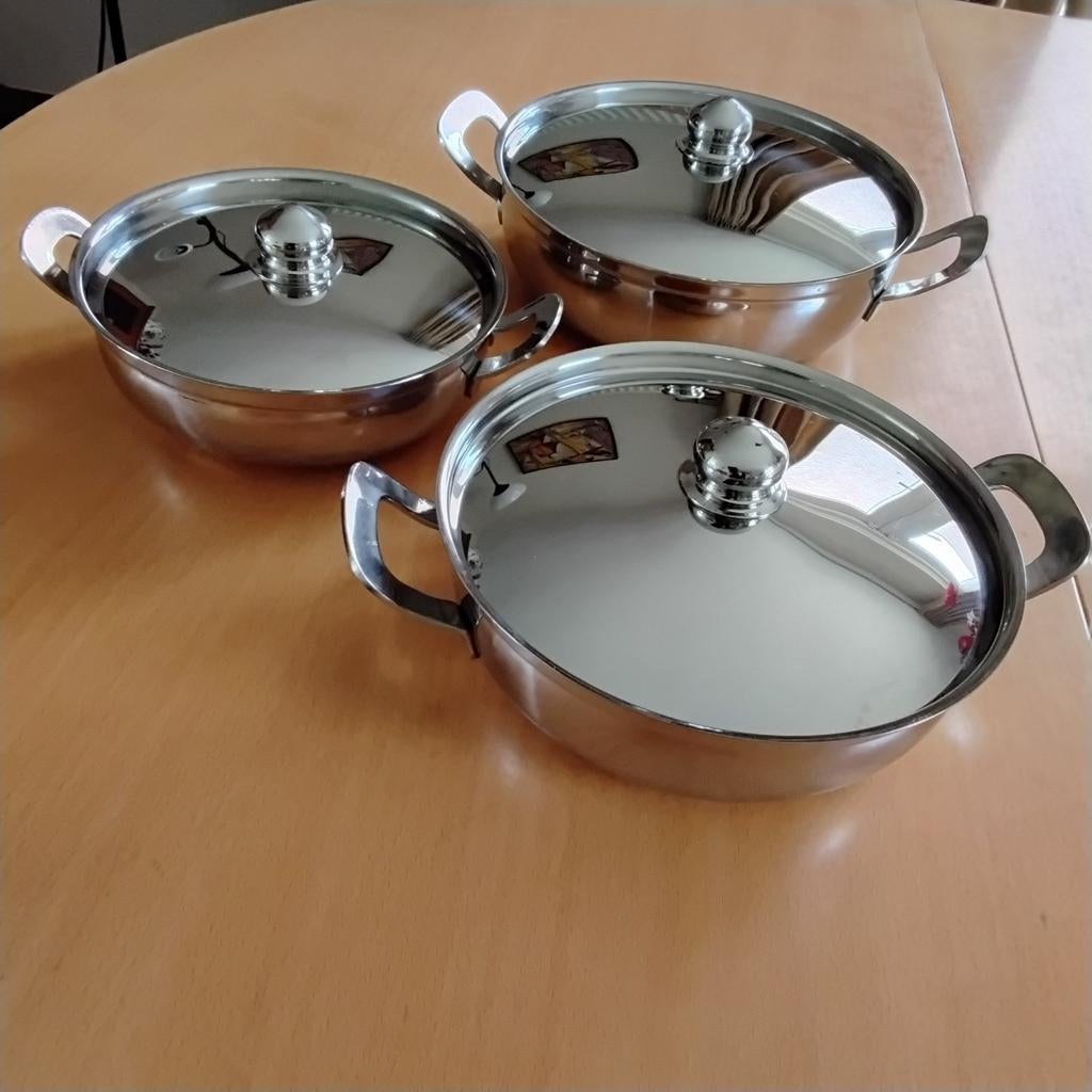 3 stuks Gero Zilmeta dekschalen serveerschalen, Ophalen of Verzenden, Zo goed als nieuw, Rvs