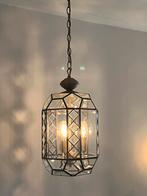Vintage Hanglamp Brons Facetglas - Sfeervol, Huis en Inrichting, Lampen | Hanglampen, Ophalen, Gebruikt, Glas, Minder dan 50 cm