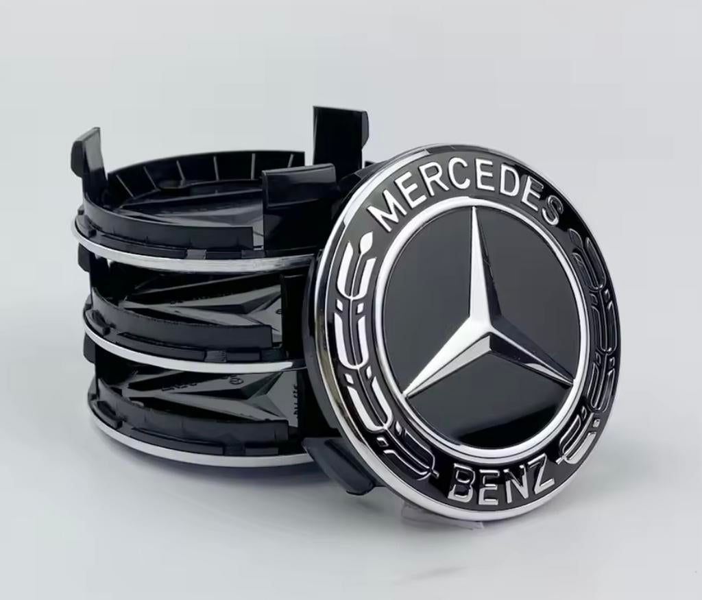 Set naafdoppen 75 mm Mercedes (4 stuks) nieuw zwart, Auto diversen, Verzenden, Nieuw