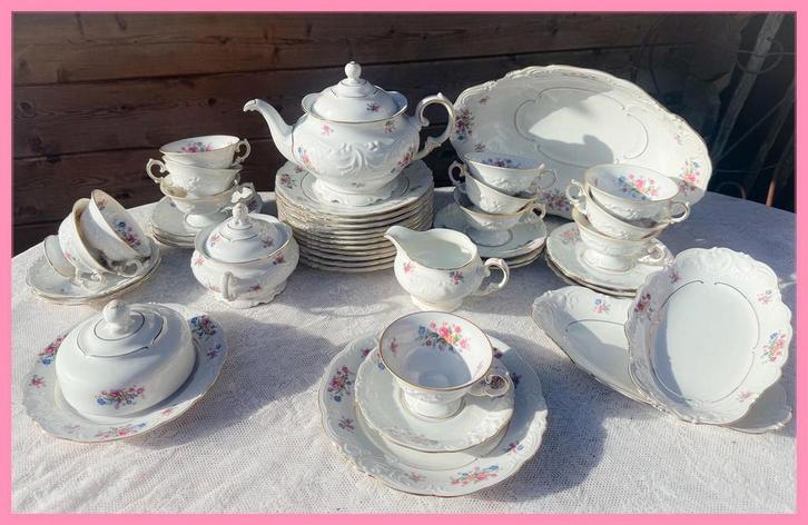 Brocant theeservies ontbijtservies high tea servies bordjes, Antiek en Kunst, Antiek | Servies compleet, Ophalen of Verzenden