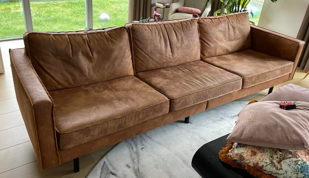 Be Pure Home Rodeo leren bank cognac driezit zwarte poten, Ophalen, 250 tot 300 cm, Gebruikt, Driepersoons