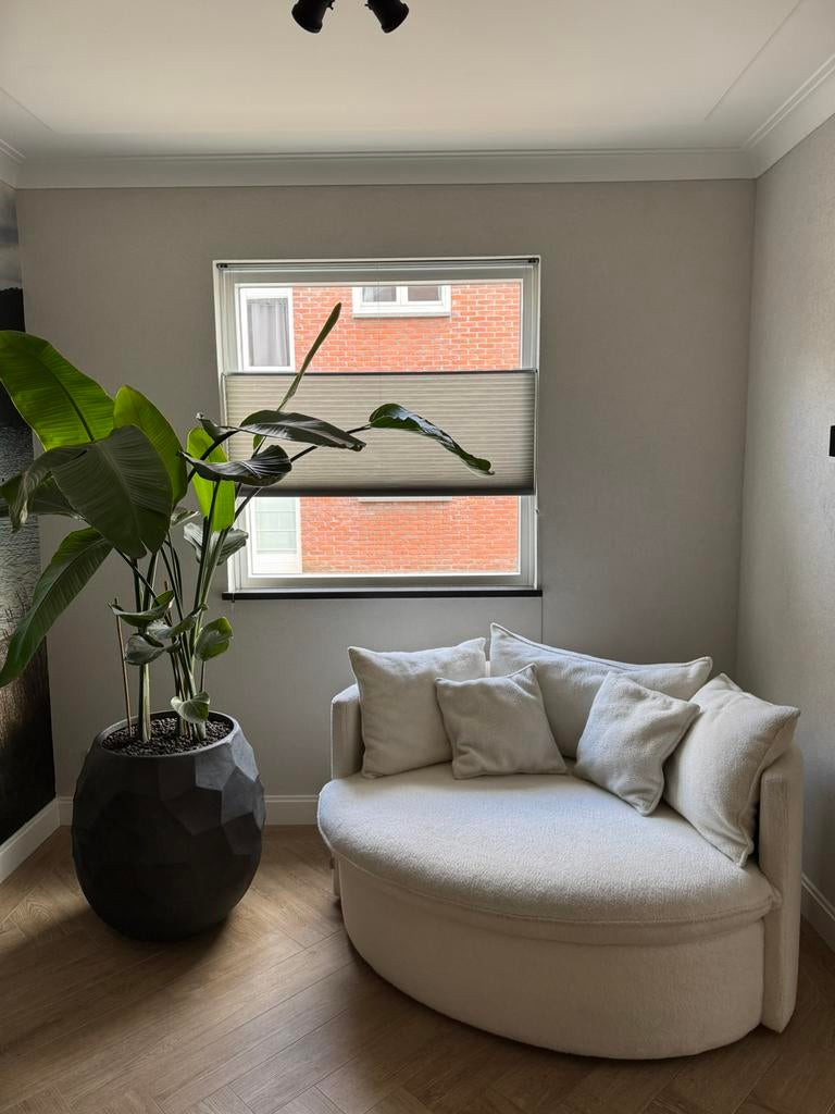 Fauteuil/loveseat Bonbon (ovaal/rond) (Goossens -Teddystof), Huis en Inrichting, Fauteuils, Ophalen, Gebruikt, Stof, 75 tot 100 cm