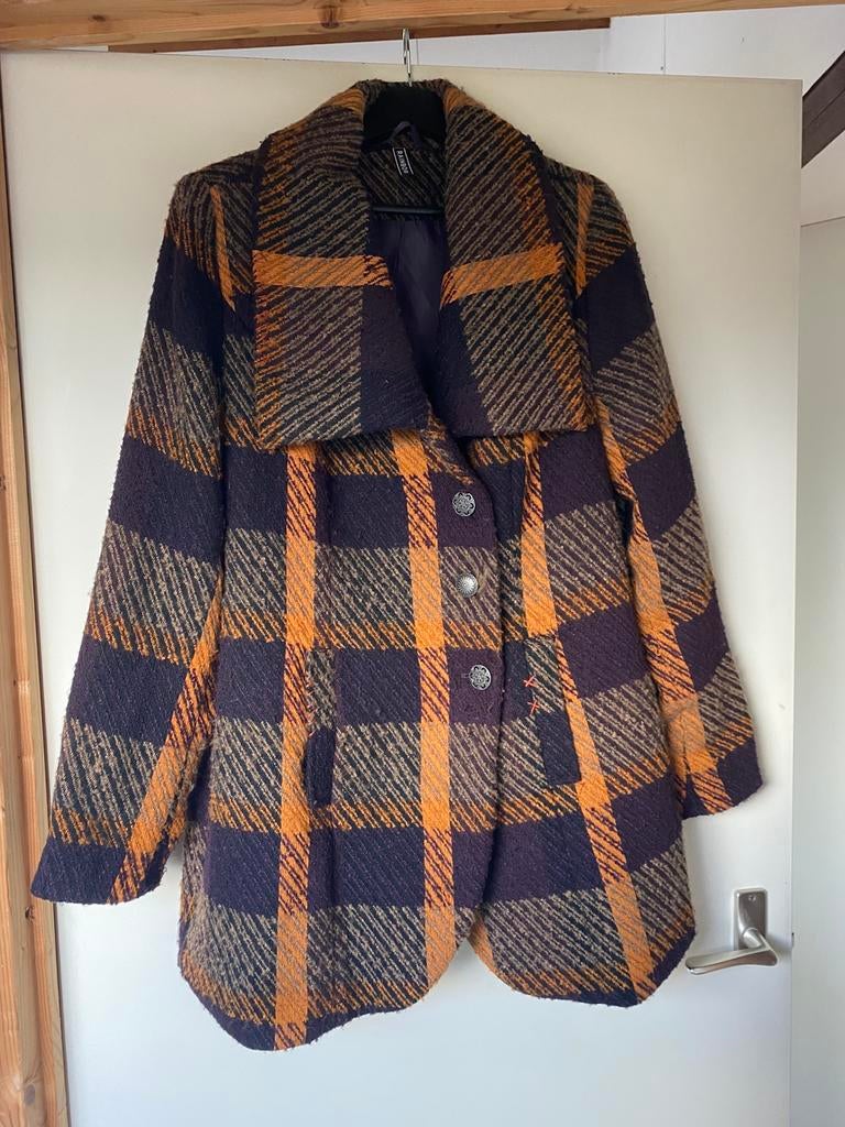 Geruite jas, Ophalen of Verzenden, Zo goed als nieuw, Maat 42/44 (L), Paars