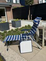 2 Crespo ligstoelen met voetsteunen en tafelbladen, Ophalen, Zo goed als nieuw, Textileen, Verstelbaar